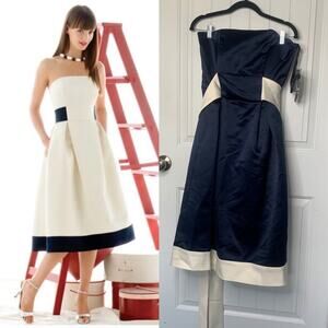 Alfred Sung satin color block‎ retro tea length contrast trim bridesmaid dress 8